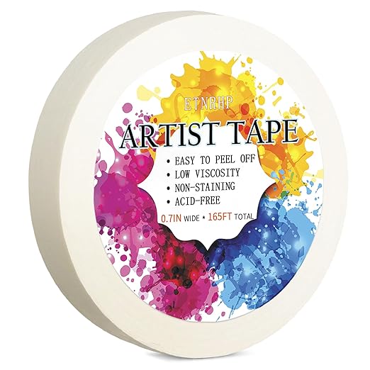 White Artist Tape for Watercolor Paper Drafting Art Low Tack Masking Tape Acid Free Painter Watercolor Tape for Painting Canvas Framing, 0.7 inch Wide 165FT Long Total
