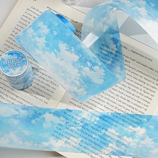 Cloud PET Tape Stickers for Journaling Supplies, 6 Rolls of Colorful Sky Themed Scrapbook Stickers for Scrapbooking, Junk Journal Supplies, DIY Crafts(Realm)