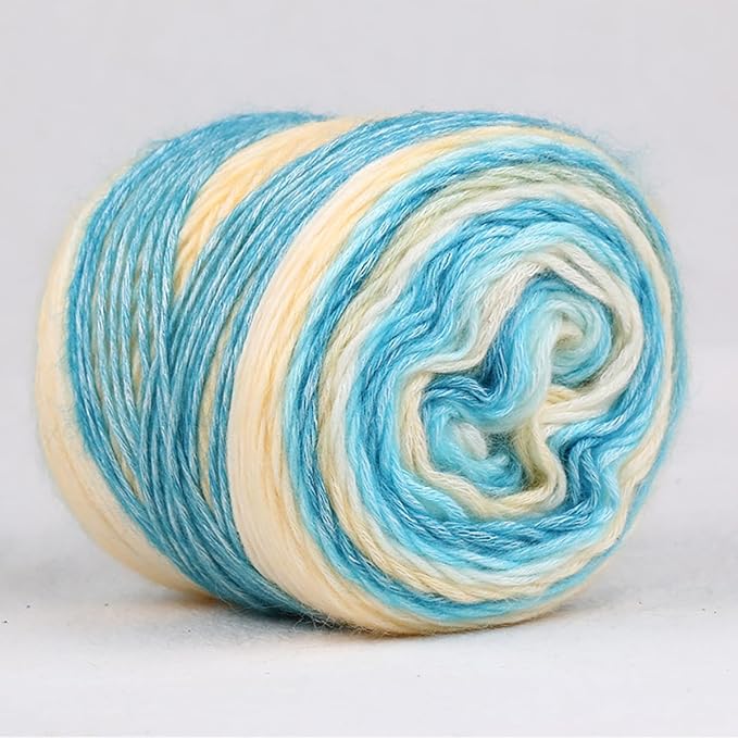 Crocheting Knitting-Gradient Cake Yarn, Soft Multicolor Medium-Fine Blended Yarn, Weight 100 Grams, Contains 60% Cotton 30% Acrylic 10% Wool. Suitable for Scarf, Gloves, Shawl, Blanket.(1152)