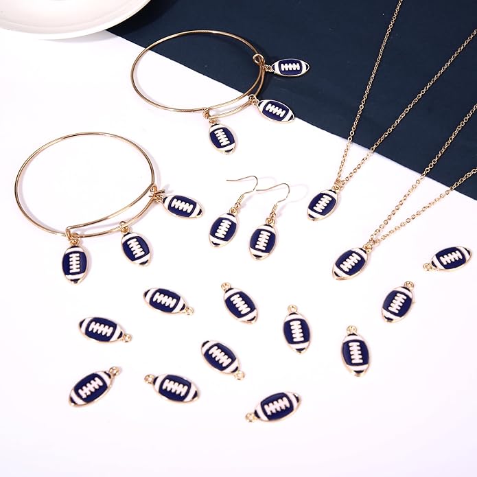 NVENF 30PCS Football Charms for Jewelry Making, Enamel Football Charms for Bracelet Necklace Earrings Making, Red Black White Blue Purple Orange Game Day Football Charm Bulk