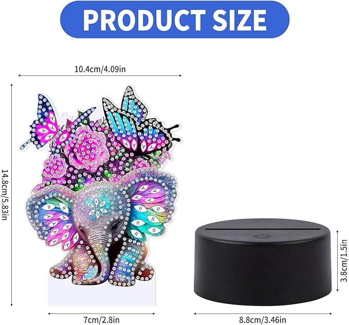 ALKALO Diamond Painting Night Light, Diamond Painting Kits For Adults Desktop Ornaments For Table Tabletop Decor Diamond Art Accessories For Adult Beginner Touch Lamp for Bedrooms Living Room-Elephant