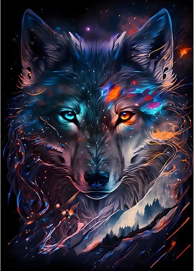 SENQAO Wolf Diamond Painting Kits for Adults, Wolf DIY 5D Full Drill Diamond Painting Kits for Adults Kids Beginner, Diamond Dots for Home Wall Decor, Gem Art 12 x 16 Inches