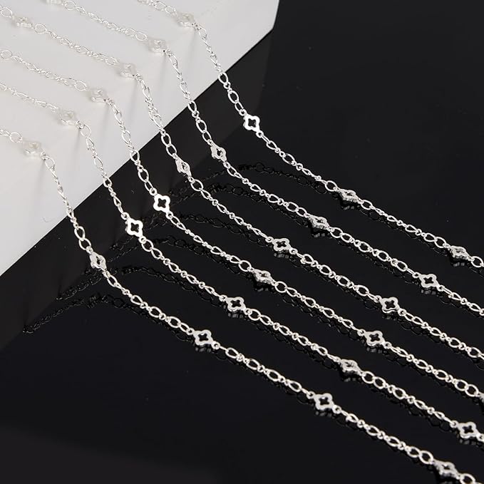 KYUNHOO 16.4 FT/5M Four Leaf Clover Chains for Crafts Silver Jewelry Making Chain Roll on Bulk with Clasps for Women DIY Supply Jewelry Findings