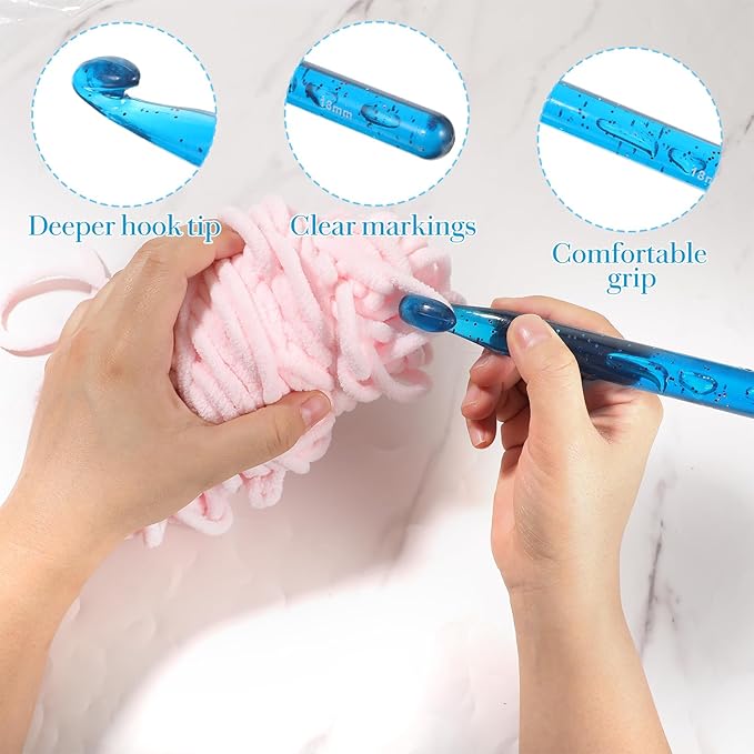 LIQWEI 3Pcs Crochet Hooks, Large Crochet Hook for Chunky Yarn, Ergonomic Crochets Needles 18mm 15mm 12mm Size Crochets Hook, Plastic Crocheting Needles for Handmade DIY