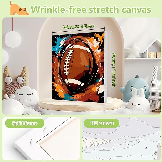 Reivworl Paint by Numbers Kit for Kids - with Frame and Easel, Football Paint by Number Kids Age 6-8-12 Boys Girls, Paint by Numbers for Gifts and Decor (9.5X12Inch)