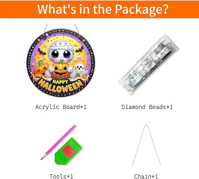 VODAPYC Halloween Ghost Diamond Art Hanging Kit for Adults, DIY Double Sided Special Shaped Diamonds Art Window Pendant Ornament for Home Decor(Happp Halloween)