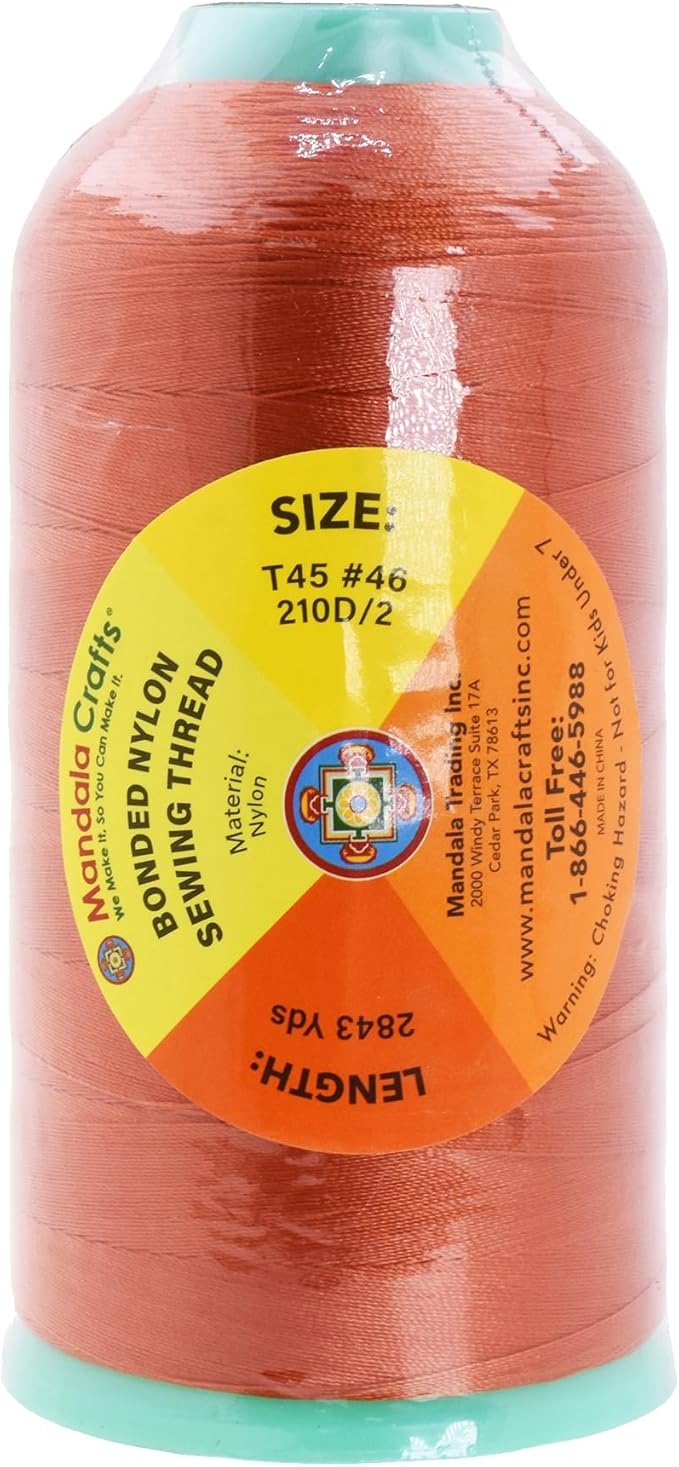 Mandala Crafts Size 46 210D T45 Bonded Nylon Thread - Rust 2843 YDs Tex 45 Heavy Duty Sewing Threads for Leather, Jeans, Weaving, Outdoor Marine Upholstery