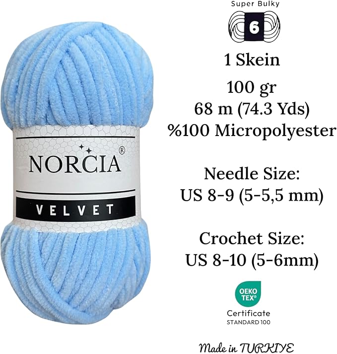 Soft Velvet Yarn Chenille Yarn for Crocheting Baby Blanket Yarn for Knitting Amigurumi Yarn for Crochet Weaving Craft (Baby Blue, 3 Skeins)