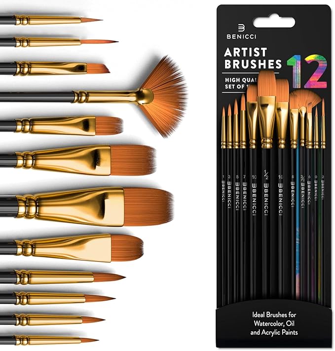 Professional Artist Paint Brush Set of 12 - Painting Brushes Kit for Kids, Adults Fabulous for Canvas, Watercolor & Fabric - for Beginners and Professionals - Great for Water, Oil or Acrylic Painting