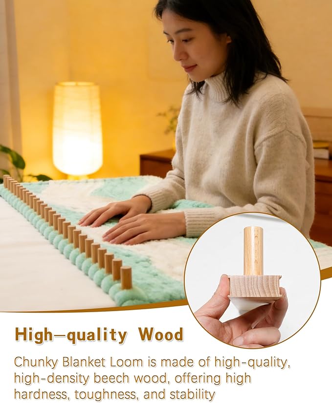 Tofcbye 80" Chunky Knit Yarn Blanket Loom Kit, Chunky Blanket Wooden Loom for Beginners, Connectable and Disassembleable 5-in-1