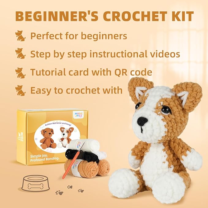 MOREJMTT Crochet Kit for Beginners, Learn to Crochet, Include Easy Knitting Soft Yarn, Step-by-Step Video Tutorial, Hook, Holiday Birthday Gift for Adults (2 Pack Dog)