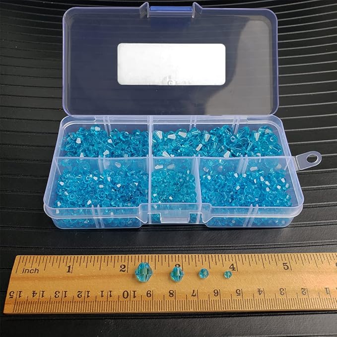 Aquamarine Bicone Glass Beads for Jewelry Making, Faceted Crytal Spacer Beads for Bracelet Necklace Earring (3mm 4mm 6mm 8mm Mixed Sizes, 1040pcs)