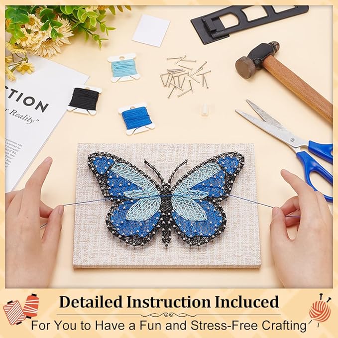 WEBEEDY DIY String Art Kit Blue Butterfly Craft Kit Creative Craft Kits 3D String Art Supplies for Adult Christmas Holiday Home Wall Table Decorations Gift