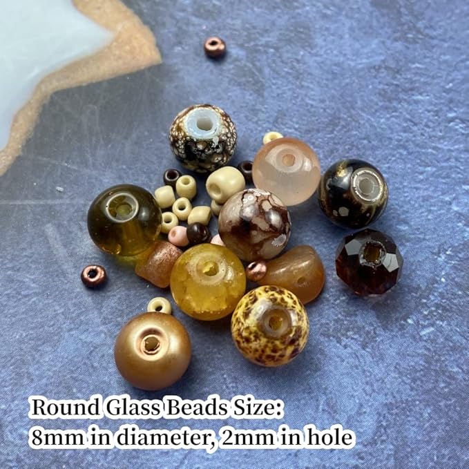 Assorted Glass Resin Beads Multi Size Colors Smooth Cracked Gravel Millet Spacer Beads for Bracelets Necklace Earring DIY Jewelry Making Craft(Light Brown Series)
