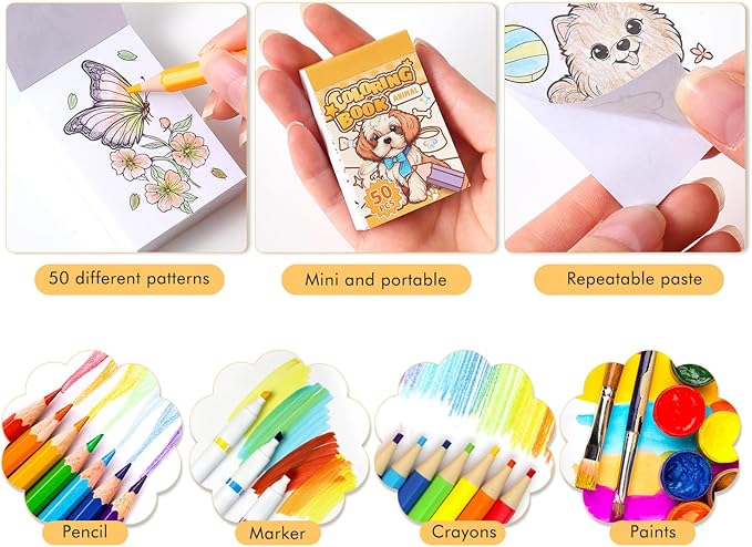 Women's Mini Coloring Book, 6 Pack Small Coloring Books for Adults, 2.36" x 1.57" Pocket Size, Cute Coloring Stickers Books for Adult Kids to Relief Stress Pass The Time