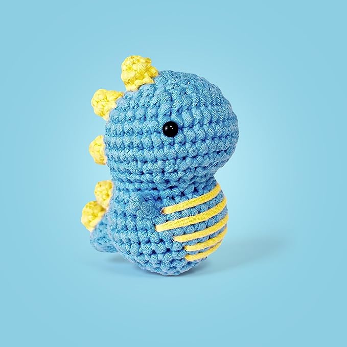 Kovarela Beginners Crochet Kit with Simple Crochet Yarn - with Step-by-Step Video Tutorials (Blue Dinosaur)