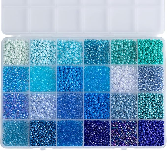 Blue Colors 3mm Seed Beads, 5200Pcs Glass Seed Beads Kit with Storage Box for DIY Necklace Bracelet Crafts