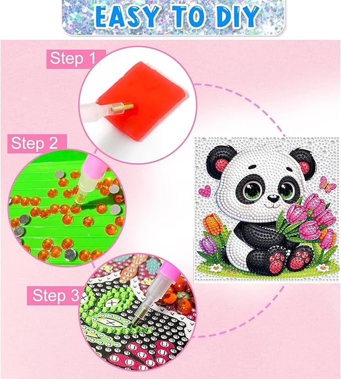 Dlylust Panda Diamond Art Kits for Kids with Frame, Gem Art for Kids Ages 4-8-12, Easy Diamond Painting Kit with Beautiful Package for Gift Home Wall Decor