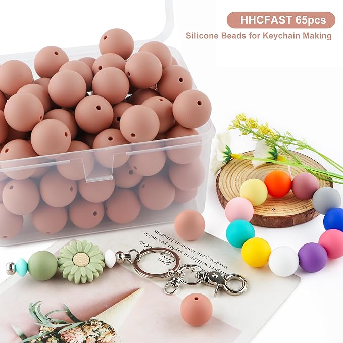 65Pcs 19mm Silicone Beads for Keychain Making Bracelet Necklace, Bulk Round Silicone Beads for Pens(Deep Peach)