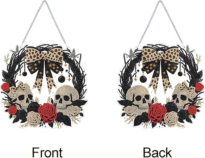 Diamond Art Kit for Adults, Special Shaped Crystal Skull Pendant, Halloween Diamond Painting Suncatcher,DIY Rose Ornament Hanging Art Acrylic Board Wreath, DIY Home Decor, 7.7 Inch