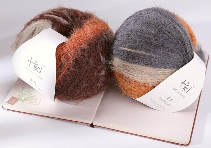 Snowbaby Wool Acrylic Blend Long Pile Yarn,(Worsted) Warm and Luxurious Fuzzy Yarn for Knitting and Crocheting DIY Hats Scarves Sweaters, 2 * 3.52oz/100g 207yds(59-Sunset Twilight)