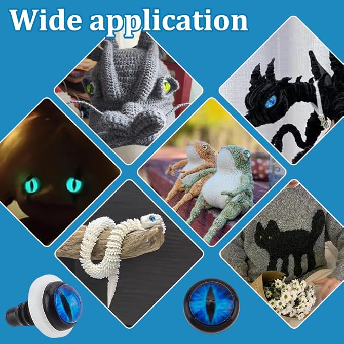 PH PandaHall 24 Sets Glow in The Dark Safety Eyes, 10mm Eye Cabochons Dragon Eye Blue Luminous Plastic Safety Craft Eye Crochet Eyes Safety Eye with Washers for Crochet Stuffed Animal Teddy Bear Decor