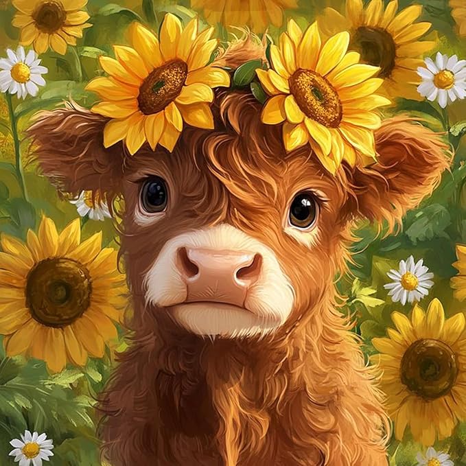 Cow Flowers Stamped Cross Stitch Kits - Needlepoint Counted Cross Stitch Kits for Beginners Adults Daisy Sunflower Pattern Crossstitching Dimensions Embroidery Kits Arts and Crafts