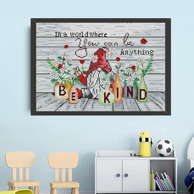 Stamped , Gnome Counted Cross Stitch Kits for Adults Beginners,Full Range of Cross-Stitch Stamped Kits Needlecrafts for Home Wall Decor Patterns 11.8x15.7inch
