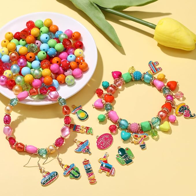 2750PCS Mexican Beads Colorful Cinco De Mayo Fiesta Beads for Jewelry Making, Polymer Clay Beads Crystal Acrylic Bead Enamel Sombrero Chili Fiesta Charms for Bracelet Necklace Making DIY Crafts