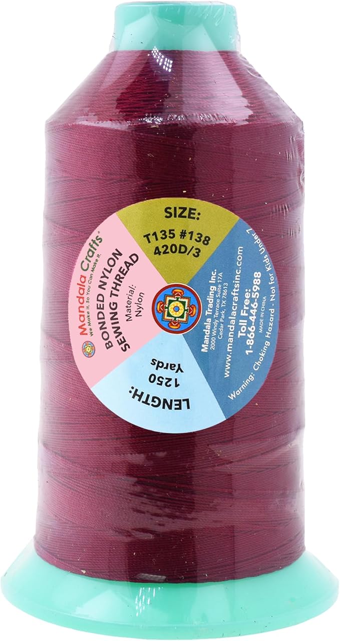 Mandala Crafts Size 138 420D T135 Bonded Nylon Thread - Wine 1250 YDs Tex 135 Heavy Duty Sewing Threads for Leather, Jeans, Weaving, Outdoor Marine Upholstery