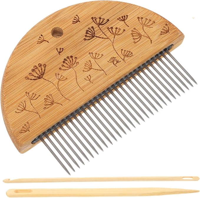 Angoily Weaving Comb Set, Wood Knitting Loom Tool with Large Eye Needle and Crochet Hook for Tapestry Wall Hanging, DIY Craft Hand Looming Accessories for Beginners