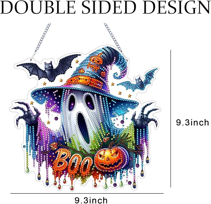 Diamond Art Hanging Kits for Adult, Ghost Crafts Decor 5D DIY Acrylic Diamond Art Painting Ornaments, Window Pendants Wall Hanging Kits for Home Garden