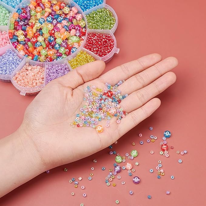 3250 Pcs 3mm Glass Seed Beads Bracelet Making Kit, Small Beads Friendship Jewelry Craft Kit with Letter Beads & Elastic Cord, DIY Art Craft Gift for Girls