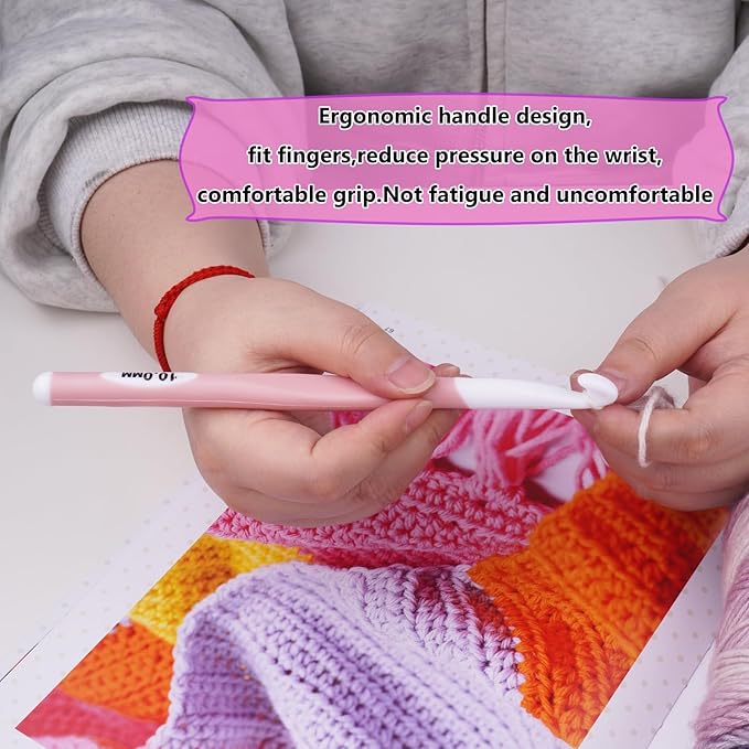 Hobekoee 10mm Large Crochet Hook,Huge Crochet Hooks for Chunky Yarn,Extra Long Crochet Hooks with Soft Ergonomic Handle for Crocheting Yarn,Wool Roving