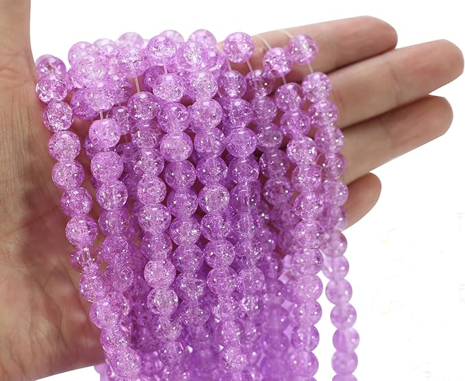 450pcs Purple Crackle Glass Beads Handcrafted Round Lampwork Smooth Loose Beads for Bracelet & DIY Jewelry Making 8mm