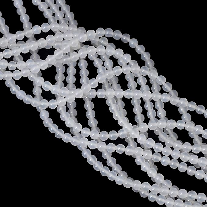 60PCS 6mm Natural White Agate Gemstone Round Loose Beads for Jewelry Making 1 Strand 15"