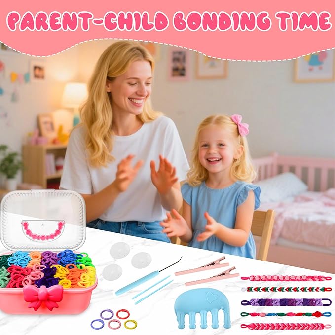 SKEFOLI Kids Bracelet Making Kit, DIY Rubber Band Jewelry Making Set, Arts and Crafts Supplies for Girls Ages 6-12, Craft Tools with Accessories & Portable Carry Bag