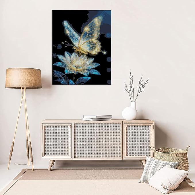 Butterfly Flower Stamped Cross Stitch Kits Flower Cross Stitch Patterns,Dimensions Cross Stitch Kits Embroidery Kit Arts and Crafts for Beginners 15.7x11.8 inch
