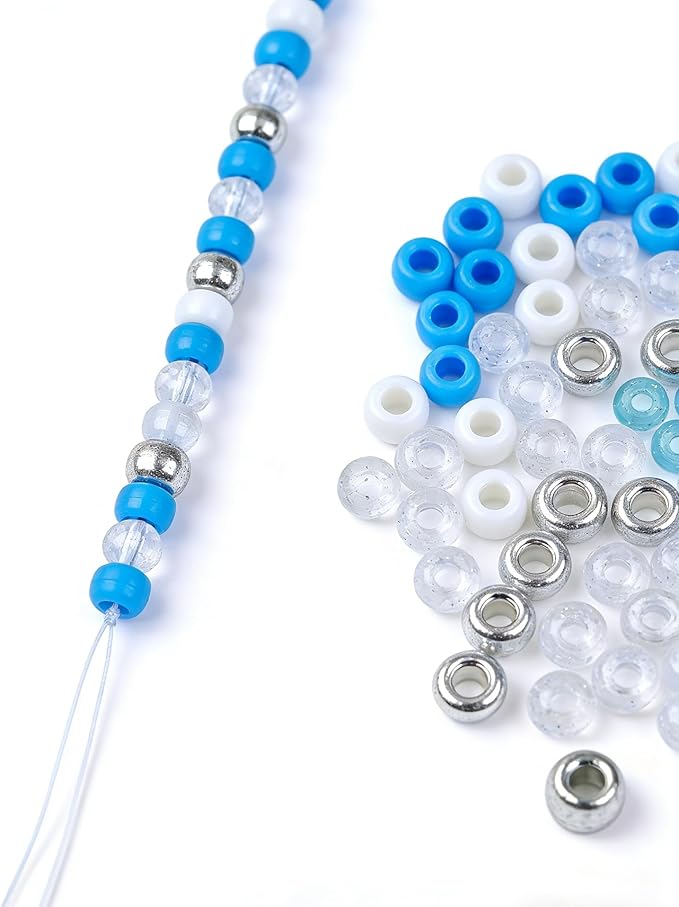 1000PCS 6x9mm Blue and White Pony Beads, Kandi Beads for Bracelets Making Kit, Hair Braids Crafts Jewelry Making Crafts Friendship Necklace Earrings DIY (Blue Silver Mixed Color)