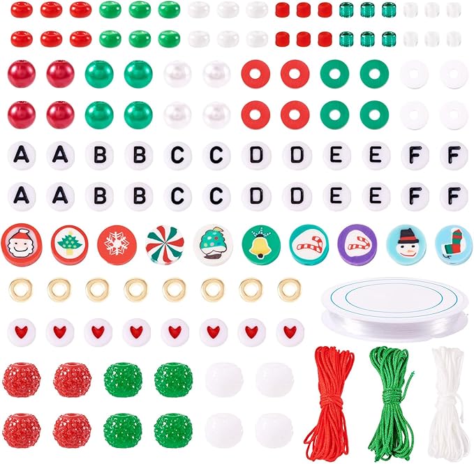 Magibeads Christmas Bracelet Making Kit Red Green White Round Letter Pony Beads Clay Beads with Wire Charm Bracelet Maker Set for Friendship Bracelets Necklace Garland Decor Crafts