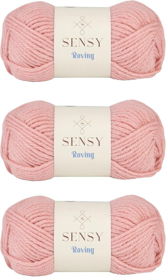 3 Skeins of Sensy Roving Yarn, 3.5 oz, 132 Yards, Gauge 5 Bulky (Quartz Pink)