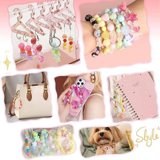 RYKOMO 550-650PCS Assorted Acrylic Beads Flower Sweetheart Butterfly Candy Acrylic Kawaii Aesthetic Cute Beads for Bracelets DIY Jewelry Making (10 Candy Colors)