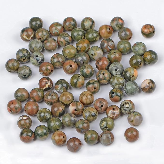bymitel 140pcs natural crystal beads stone gemstone round energy healing loose beads with stretch cord for jewelry making bracelets anklets (rhyosite jasper, 8mm 140pcs)