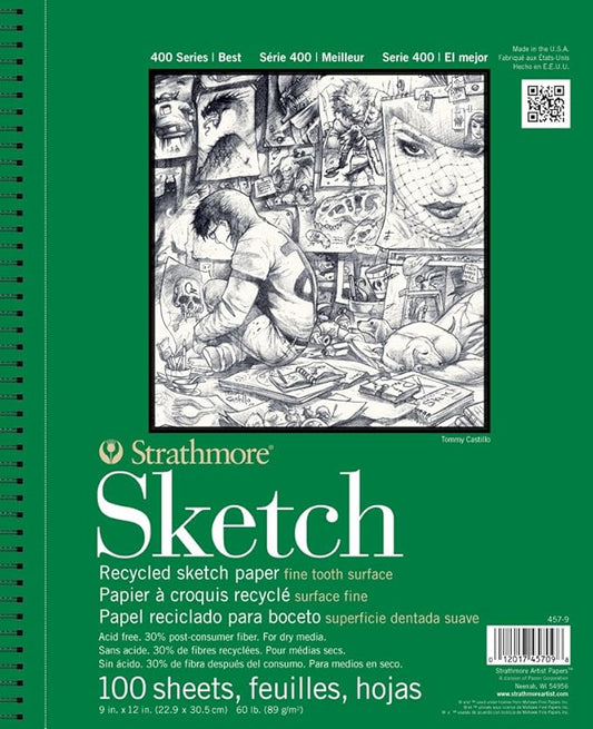 Strathmore 400 Series Sketch Pad, Recycled Paper, 9x12 inch, 100 Sheets - Artist Sketchbook for Drawing, Illustration, Art Class Students