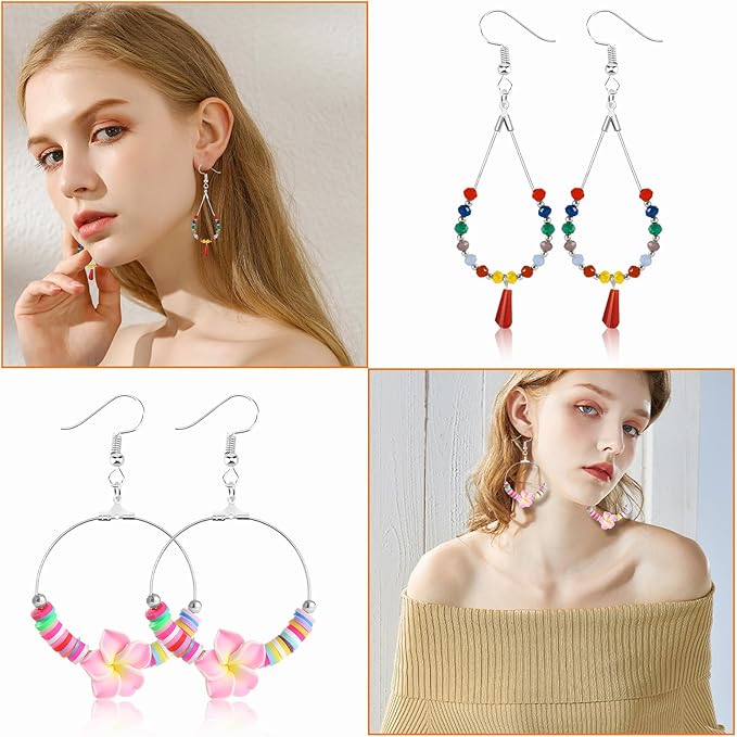 360pcs jewelry making kit with teardrop triangle round beading hoops, hooks, jump rings, earring backs for diy earring craft (white k)