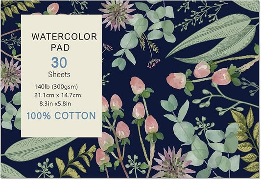 30 Sheets Watercolor Paper Pad, A5 (8.3 x 5.8) Hot Press Watercolor Paper, 140 lb/300 GSM Tearable Water Color Pad Watercolor Sketchbook for Art Painting, Drawing, Mixed Media