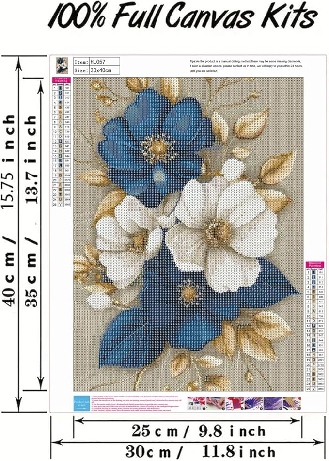 Flowers Diamond Art Kits for Adults-DIY 5D Diamond Painting Kits for Adults Beginners, Floral Full Round Drill Diamond Dots Paintings Gem Art and Crafts Home Decor 12 x 16 Inch