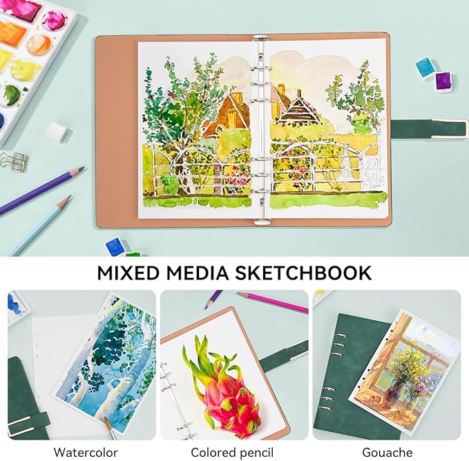 Lightwish Watercolor Sketchbook,100% Cotton Acid Free Watercolor Journal,300gsm/140lb Hot Press Watercolor Paper for Artists,Adults,Students,20 Sheets,9.25 * 6.3 Inches