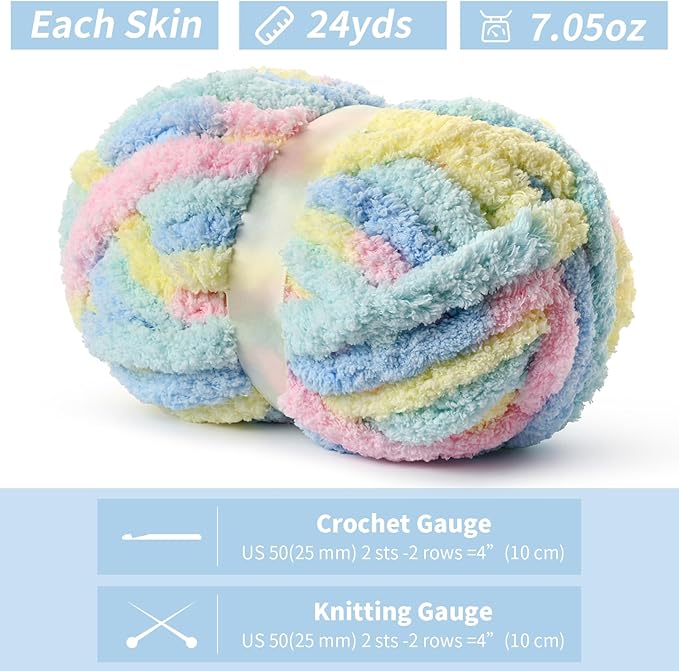 10 Pack Jumbo Chunky Yarn for Hand Knitting, Fluffy Chunky Chenille Yarn for Crocheting, Variegated Chunky Knit Baby Blanket Yarn, 240 yds /70.5 oz Super Bulky Yarn（Candyfloss）