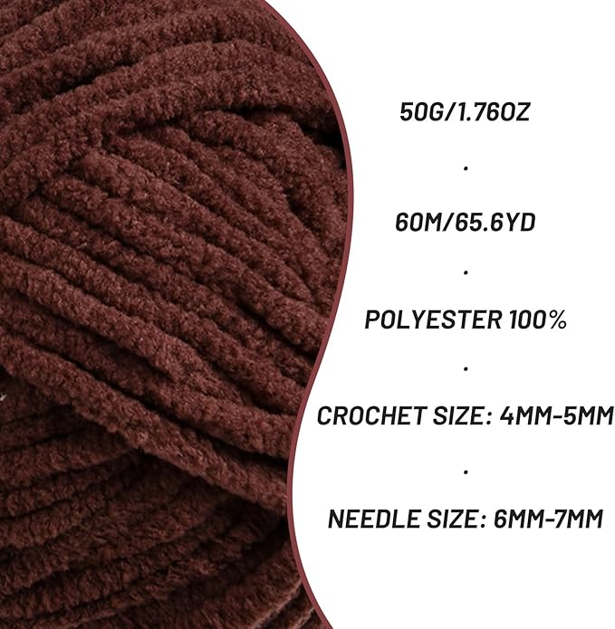 3 Packs Plush Chenille Chunky Crochet Yarn - Baby Yarn for Crocheting Soft - Velvet Yarns Knitting for Blankets Crafts - Fluffy Amigurumi Yarns 150g / 196.8yds(3 Dark Coffee)